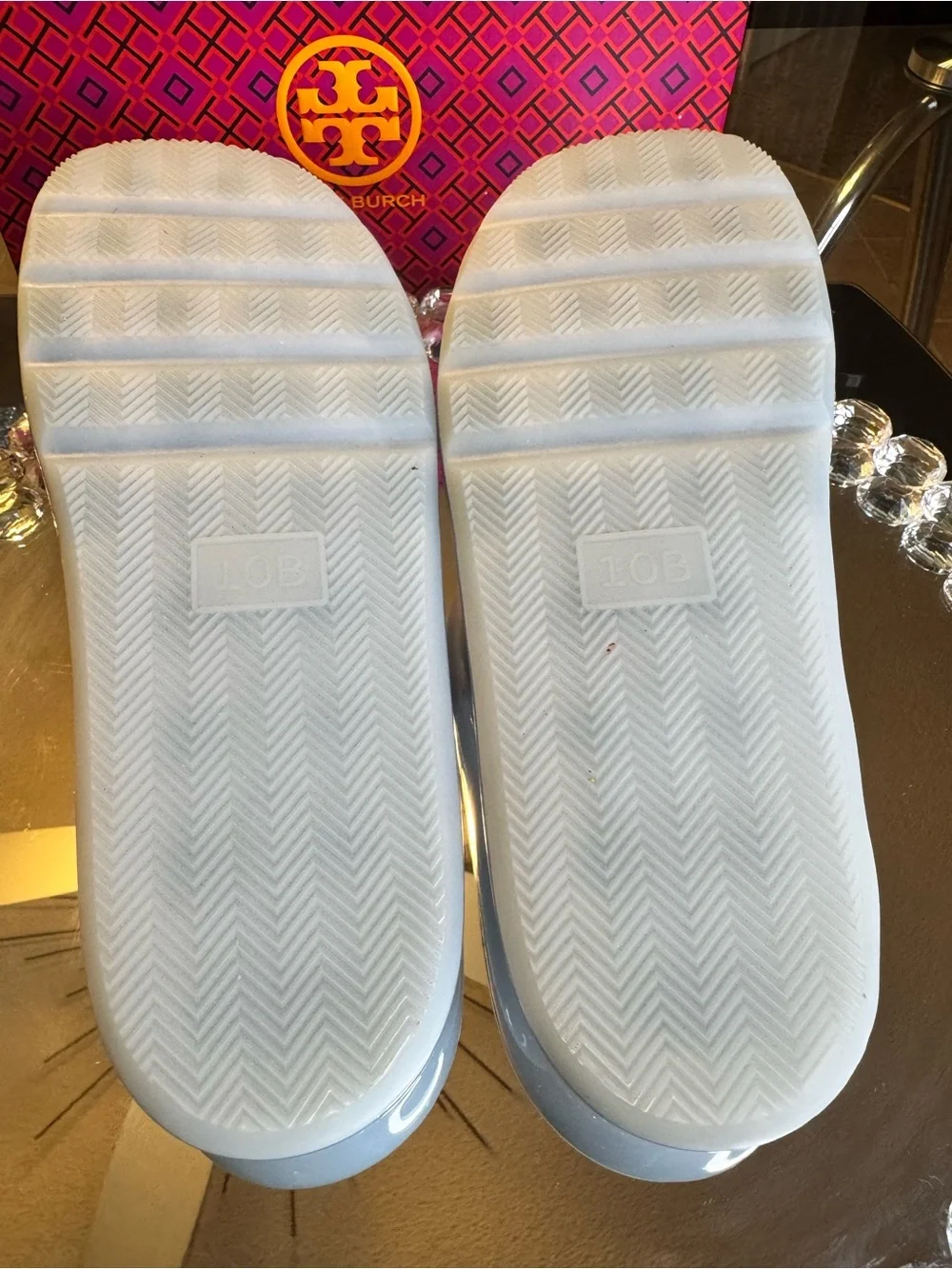 Tory Burch Women's Bubble Jelly SlidesIn Blue. Size  10